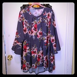 Beautiful grey floral tunic.  Worn once